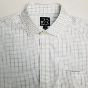 Jos. A. Bank Men's Shirt Traveler's‎ Collection White Plaid Cotton Mens Sz M NEW